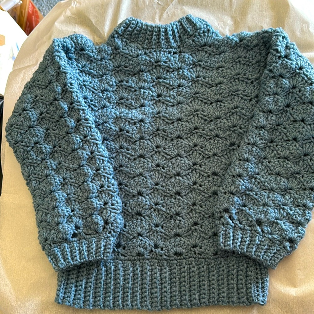 Handmade Blue Crochet Sweater for little girl